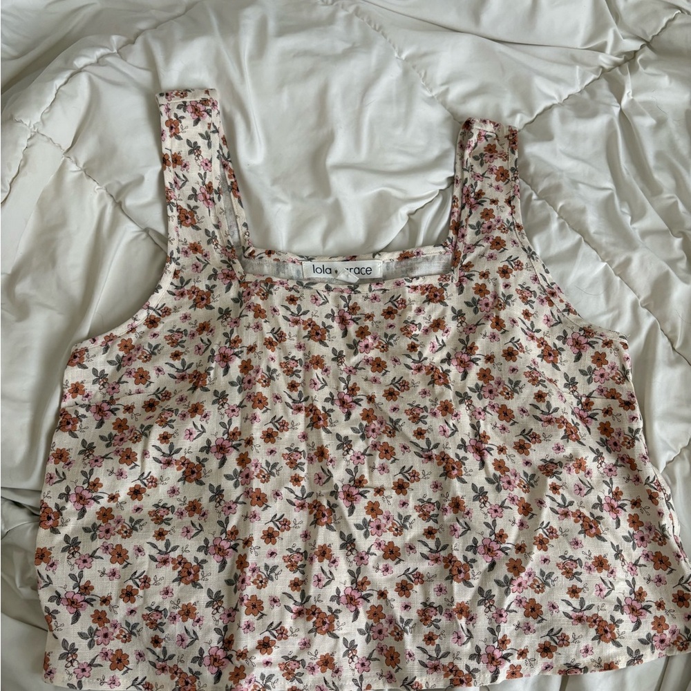 Lola Grace Cream Floral Square-Neck Tank